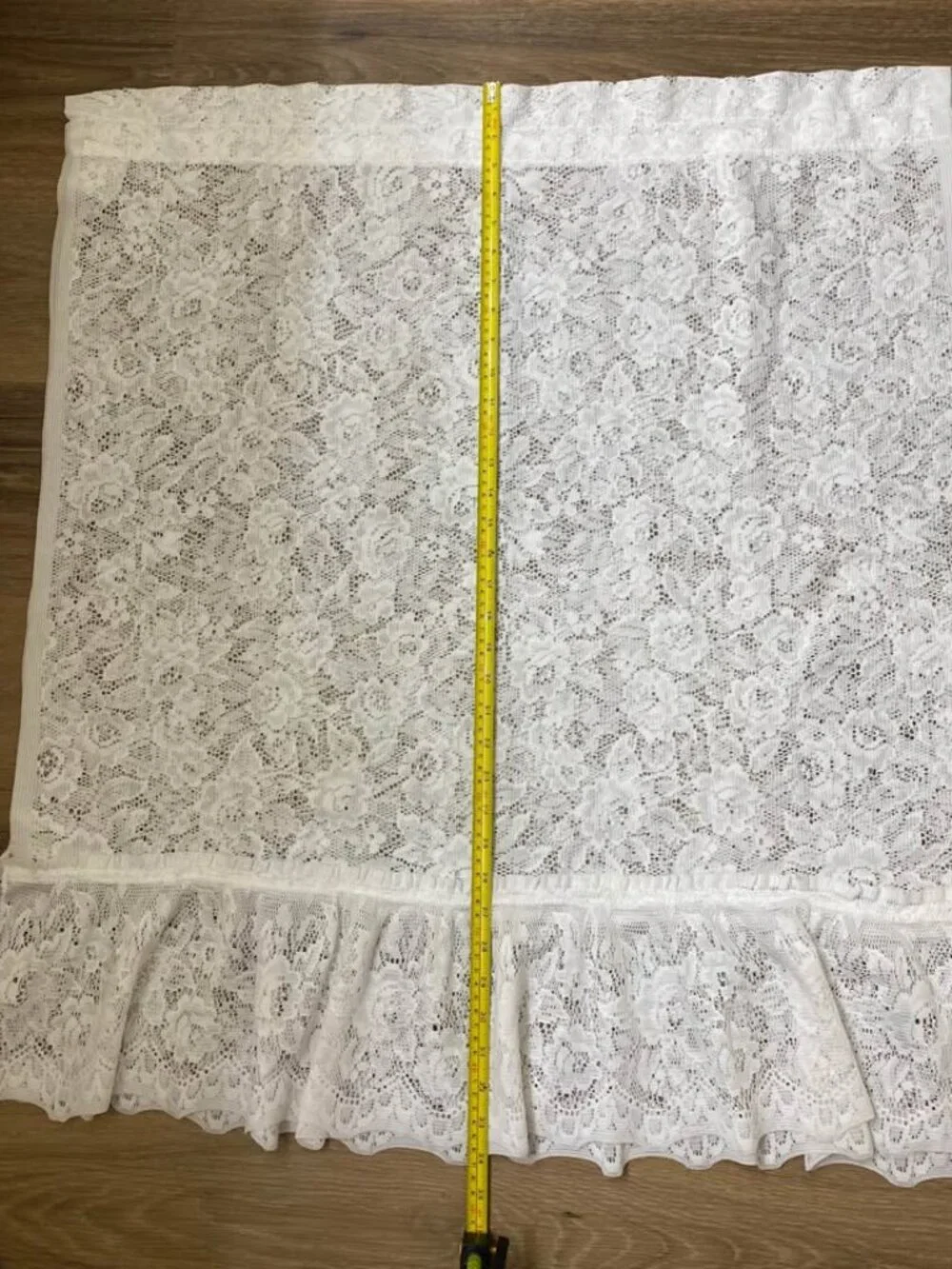 Set of 2 White Lace Rose Curtain Panels | Ruffled Trim | 30” x 34” | Elegant